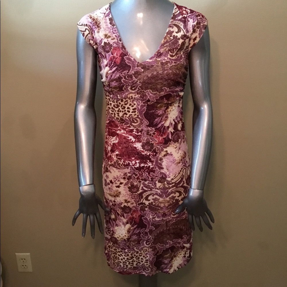 Ruby purple/cream floral v-neck dress